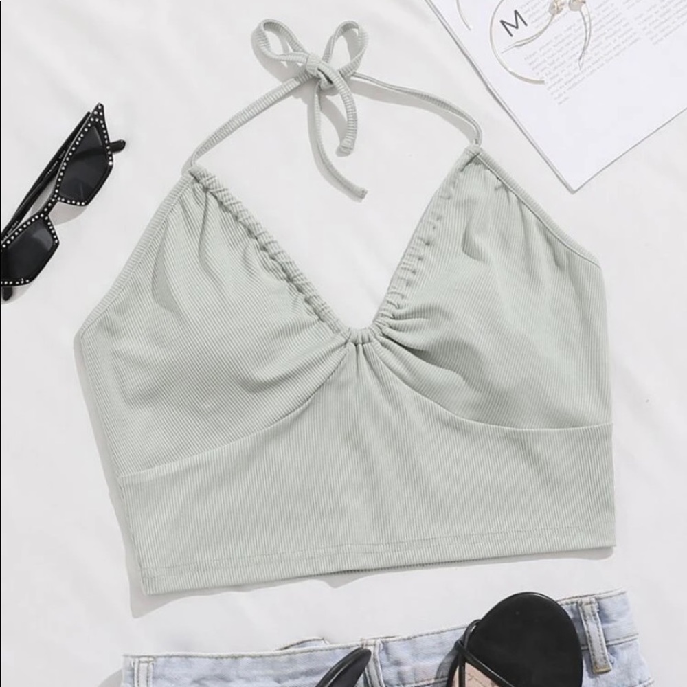 Rib knit cropped halter top